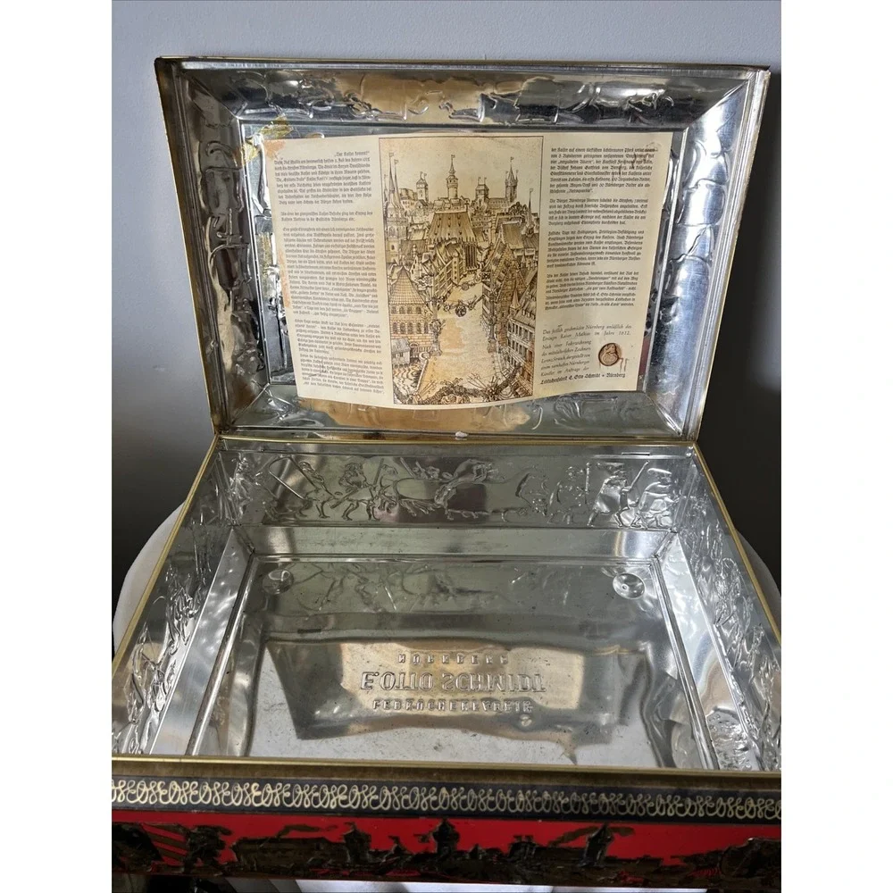 Vtg Germany E Otto Schmidt Large Tin Box Hinged Top Nurnberg Lebkuchen-Schmidt